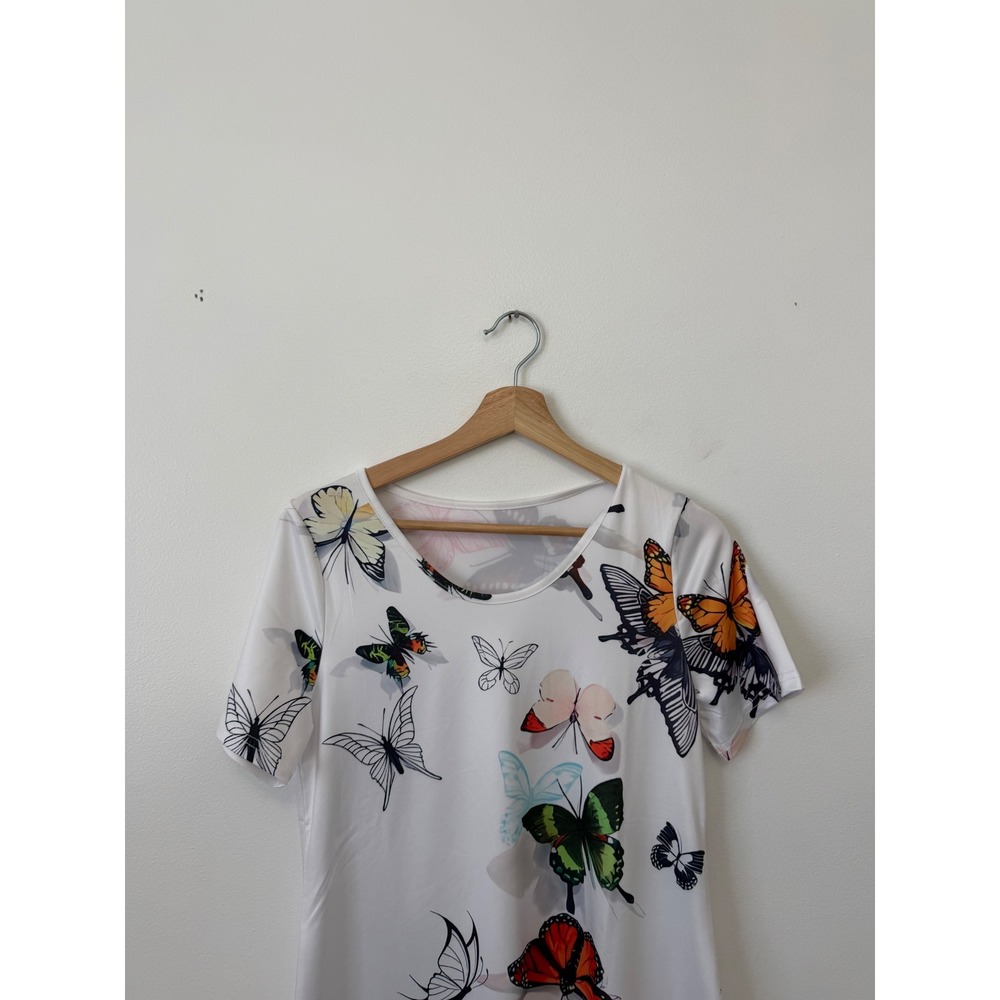 Women's White Dress with Butterfly Print & Side Slits – Size Small – NWOT - Picture 3 of 6